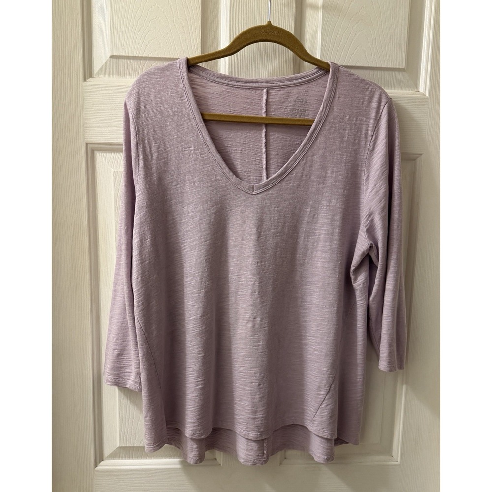 Chico's Women's 2 Purple Solid V-Neck 3/4 Sleeve Cotton Modal Knit Top